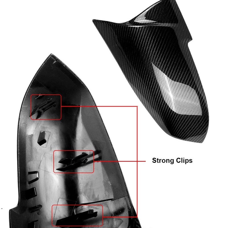 SNA Gloss Black Real Carbon Fiber Side Mirror Cover Cap Replacement Compatible for BMW 1 series F20 2 series F22 F23 3 series F30 F31 F34 4 series F32 F33 F36 X1 E84 M2 F87 2-pc Set - Image 5